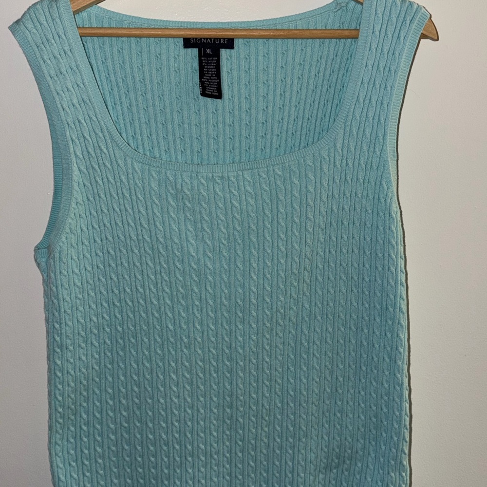 Signature Women's Light Blue Cable Knit Tank Top